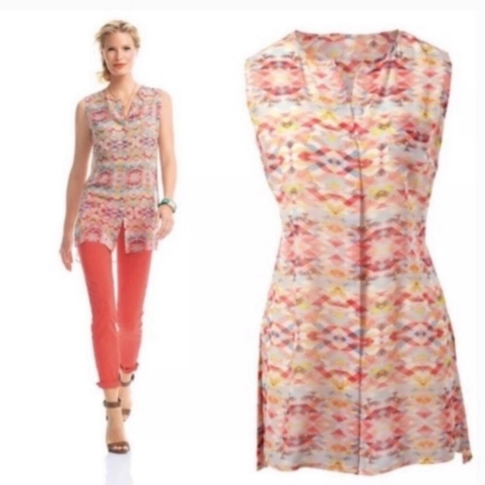 CAbi Semi Sheer “Avery” Aztec Print Tunic Top